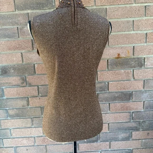 Investments Brown Women's Cardigan Sweater and High Neck Beaded Top Size Large - Picture 9 of 10